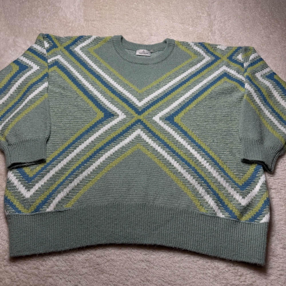 Passenger Homestead  Sage Green Geometric Chevron Crewneck Sweater Womens Size M